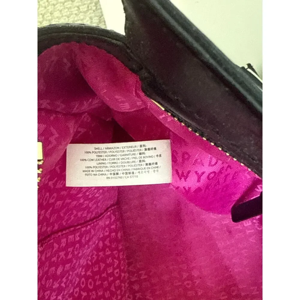 Kate Spade Black Leather with Black and White Striped Shoulder Tote Bag